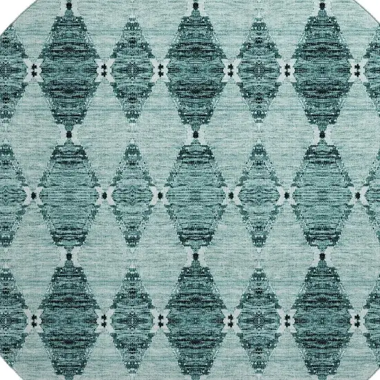 8' Teal And Ivory Moroccan Washable Round Rug With UV Protection Photo 3