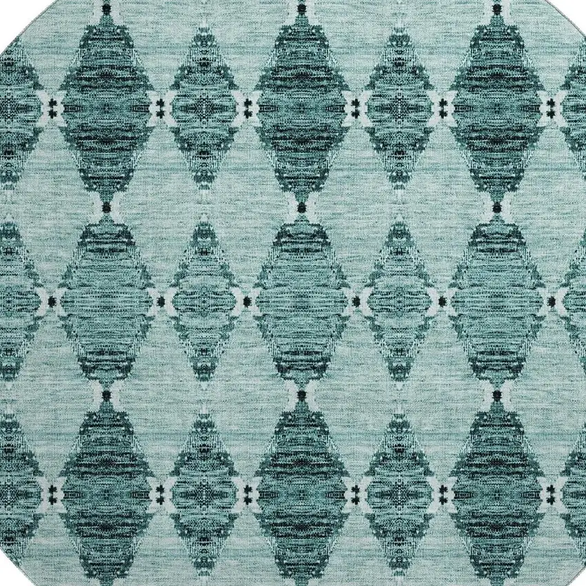 8' Teal And Ivory Moroccan Washable Round Rug With UV Protection Photo 3