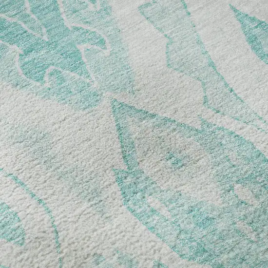 8' Teal And Ivory Moroccan Washable Round Rug With UV Protection Photo 9