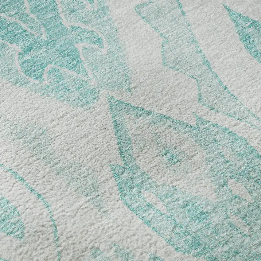 8' Teal And Ivory Moroccan Washable Round Rug With UV Protection Photo 9