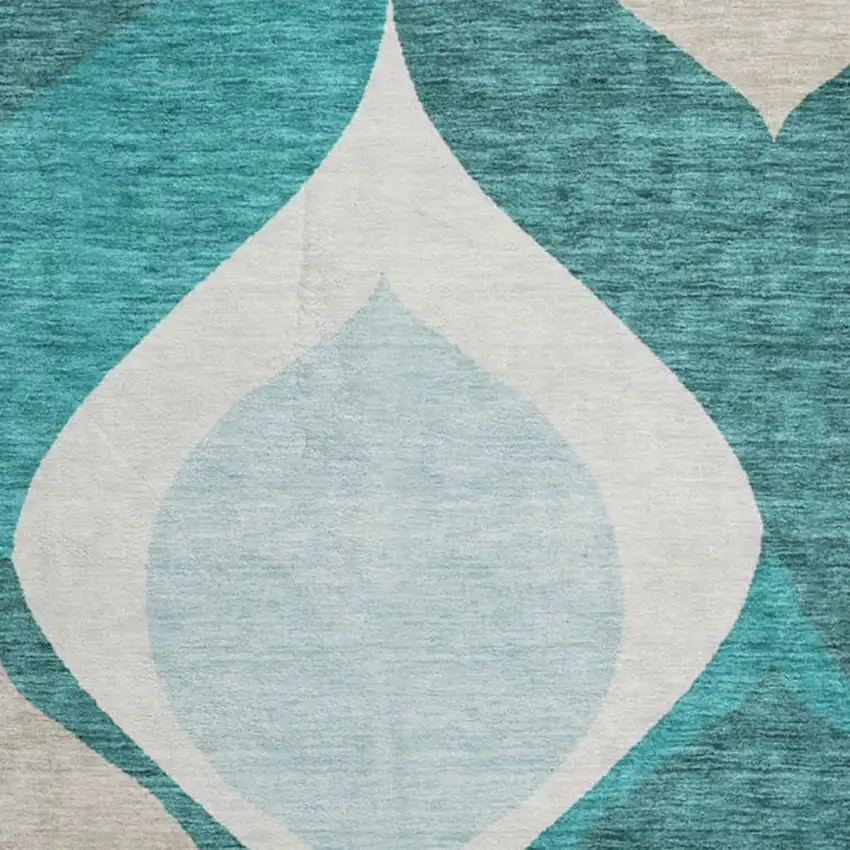 8' Teal And Ivory Ogee Washable Round Rug With UV Protection Photo 3