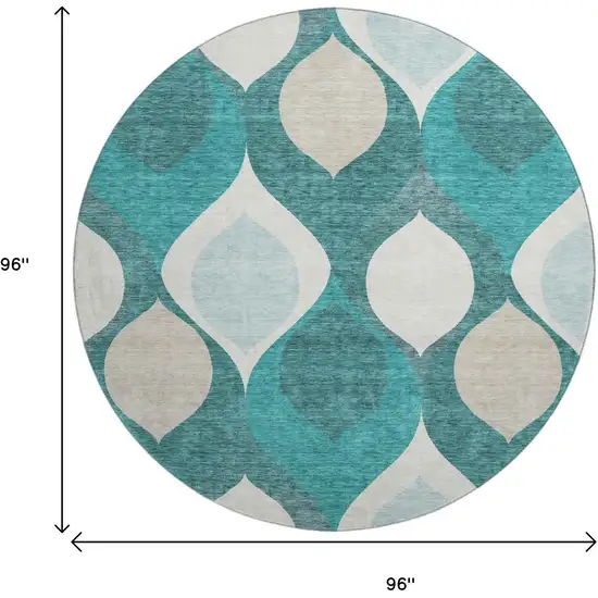 8' Teal And Ivory Ogee Washable Round Rug With UV Protection Photo 3
