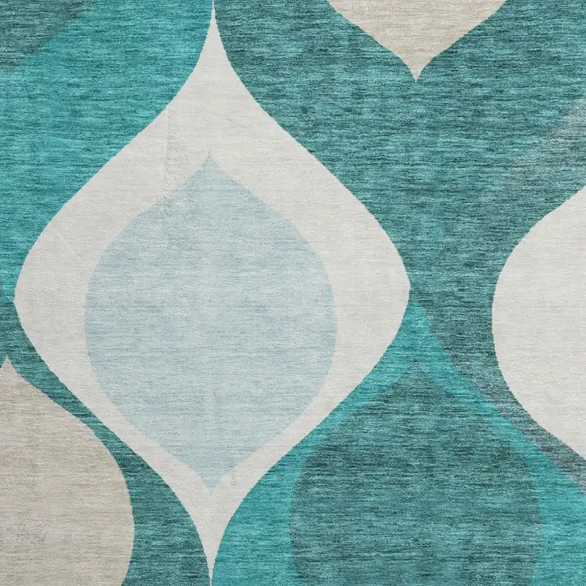 8' Teal And Ivory Ogee Washable Round Rug With UV Protection Photo 4