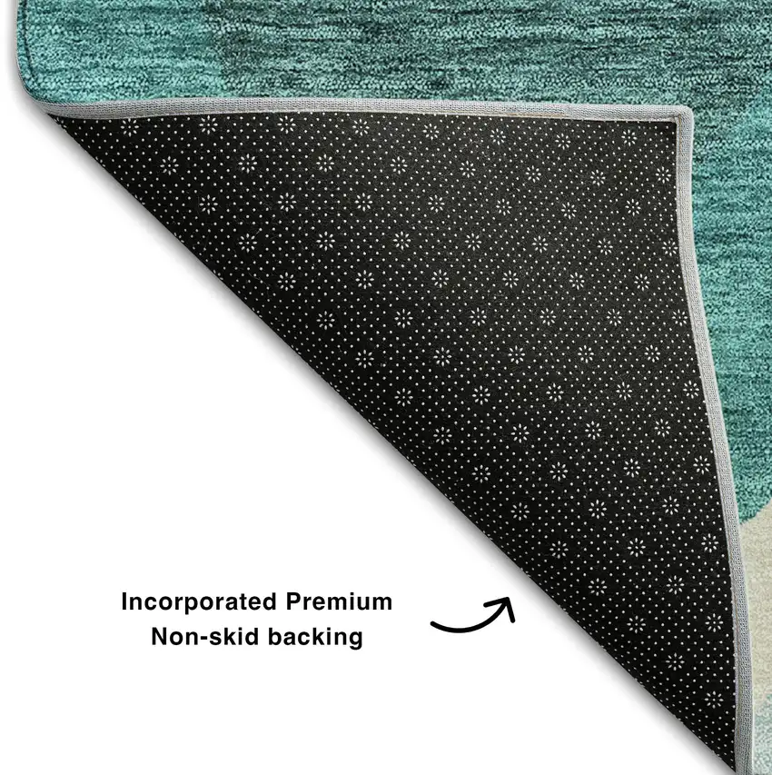 8' Teal And Ivory Ogee Washable Round Rug With UV Protection Photo 6