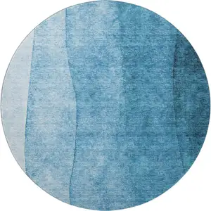 Photo of 8' Teal And Ivory Ombre Washable Round Rug With UV Protection