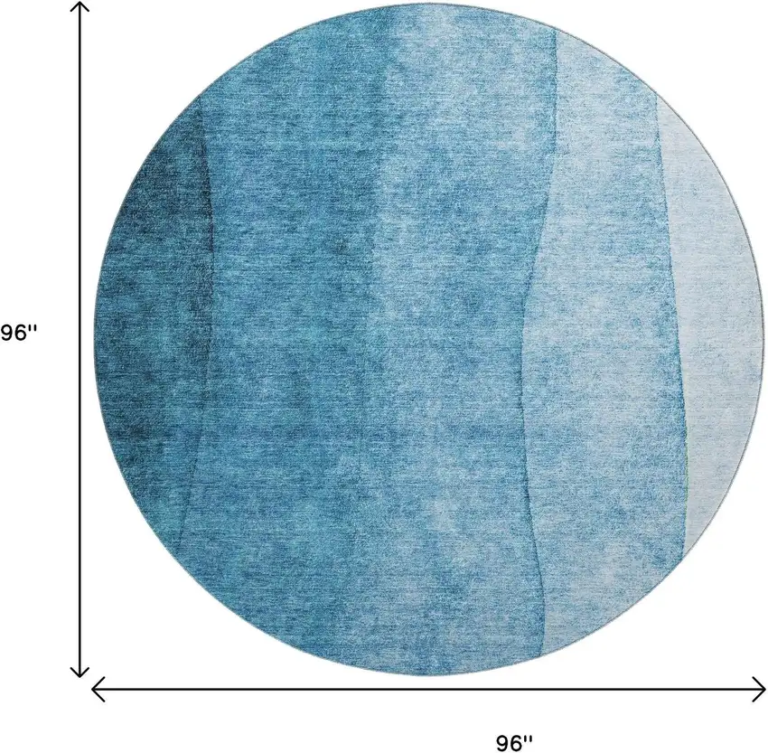 8' Teal And Ivory Ombre Washable Round Rug With UV Protection Photo 3