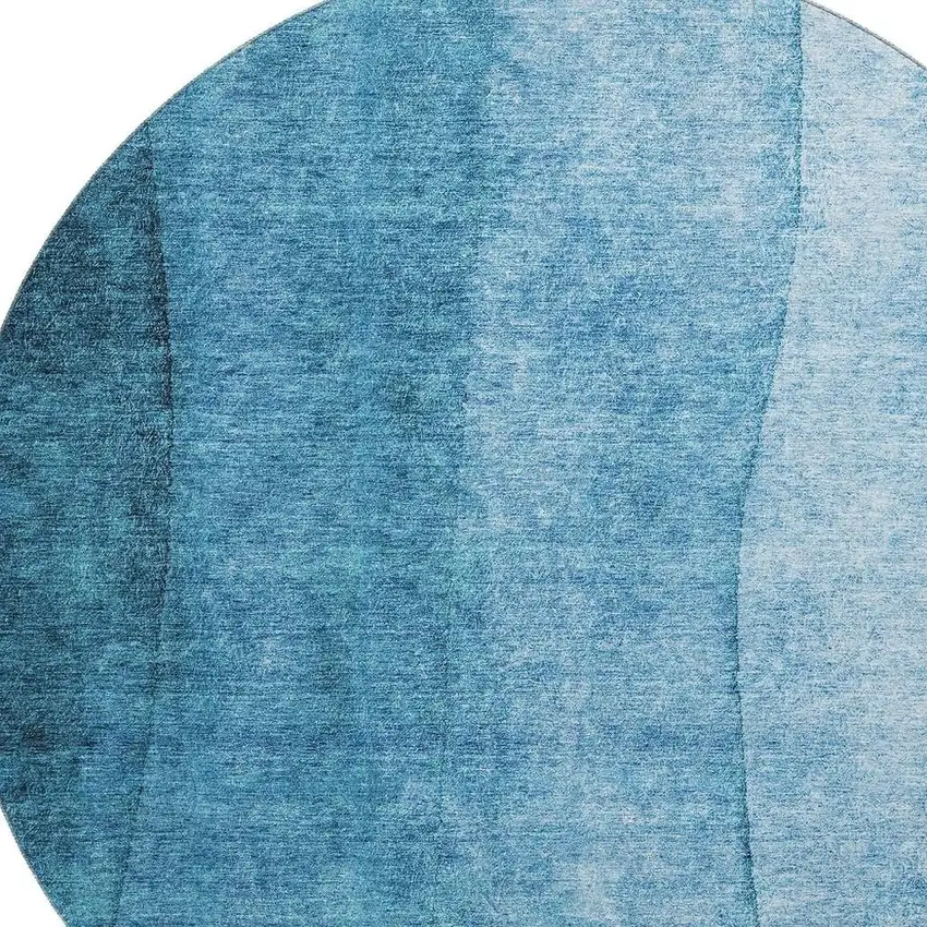 8' Teal And Ivory Ombre Washable Round Rug With UV Protection Photo 3