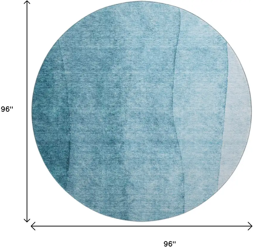 8' Teal And Ivory Ombre Washable Round Rug With UV Protection Photo 6