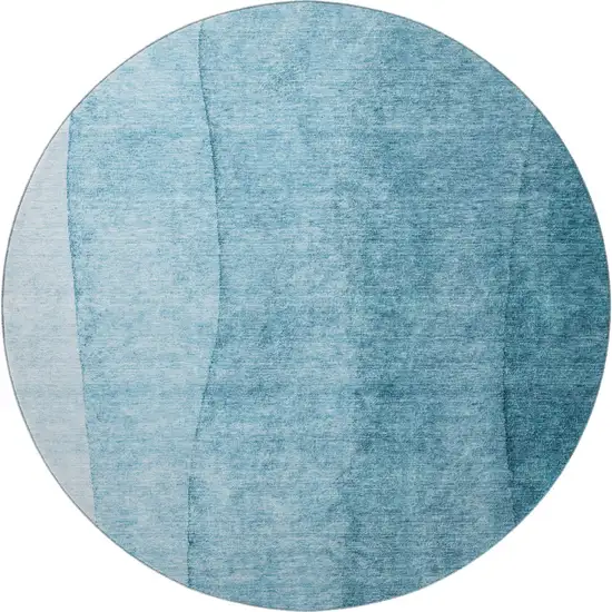 8' Teal And Ivory Ombre Washable Round Rug With UV Protection Photo 4