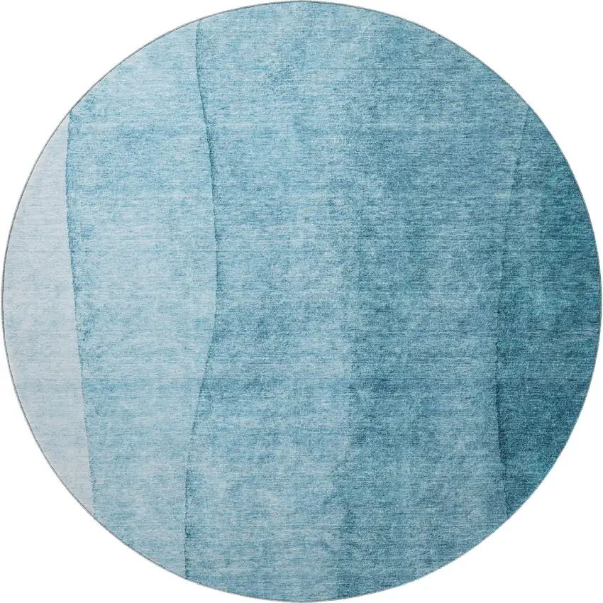 8' Teal And Ivory Ombre Washable Round Rug With UV Protection Photo 4