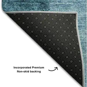 Photo of 8' Teal And Ivory Ombre Washable Round Rug With UV Protection