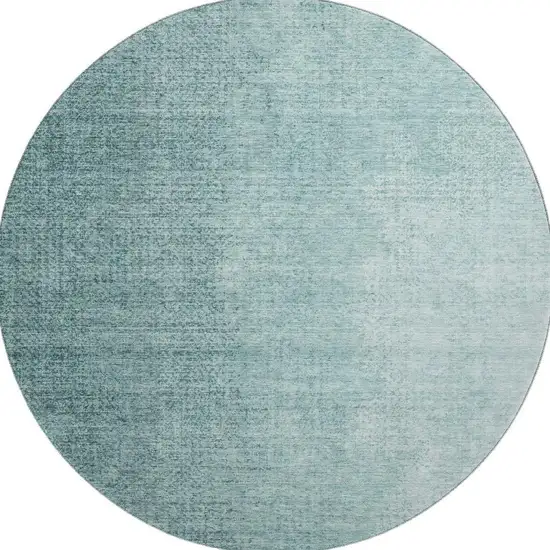 8' Teal And Ivory Ombre Washable Round Rug With UV Protection Photo 4
