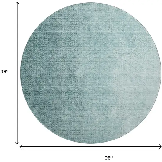 8' Teal And Ivory Ombre Washable Round Rug With UV Protection Photo 3