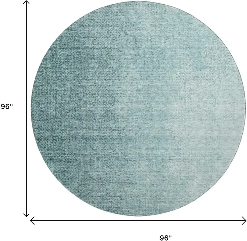 8' Teal And Ivory Ombre Washable Round Rug With UV Protection Photo 3