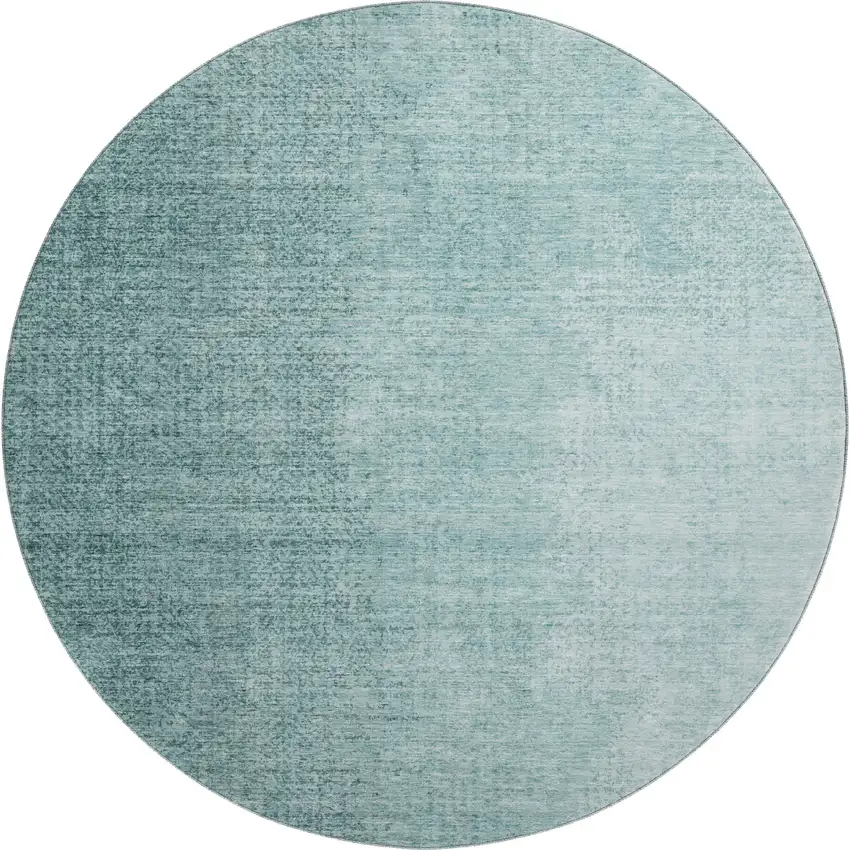 8' Teal And Ivory Ombre Washable Round Rug With UV Protection Photo 1