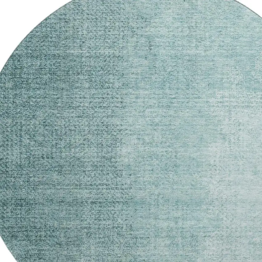 8' Teal And Ivory Ombre Washable Round Rug With UV Protection Photo 3