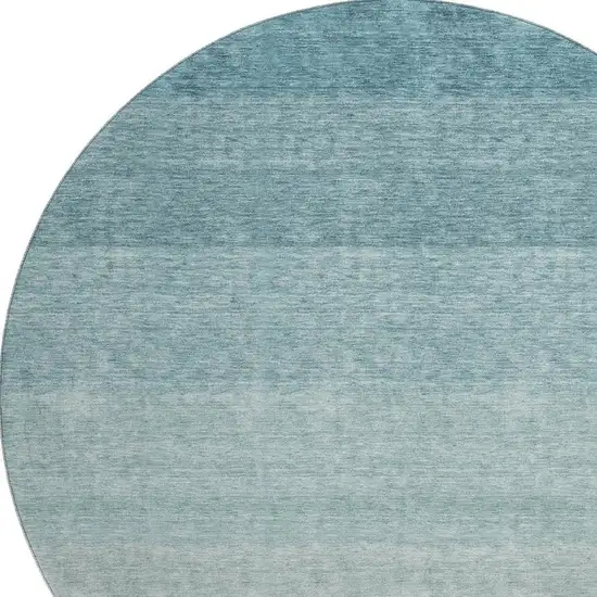 8' Teal And Ivory Ombre Washable Round Rug With UV Protection Photo 2
