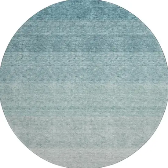 8' Teal And Ivory Ombre Washable Round Rug With UV Protection Photo 3