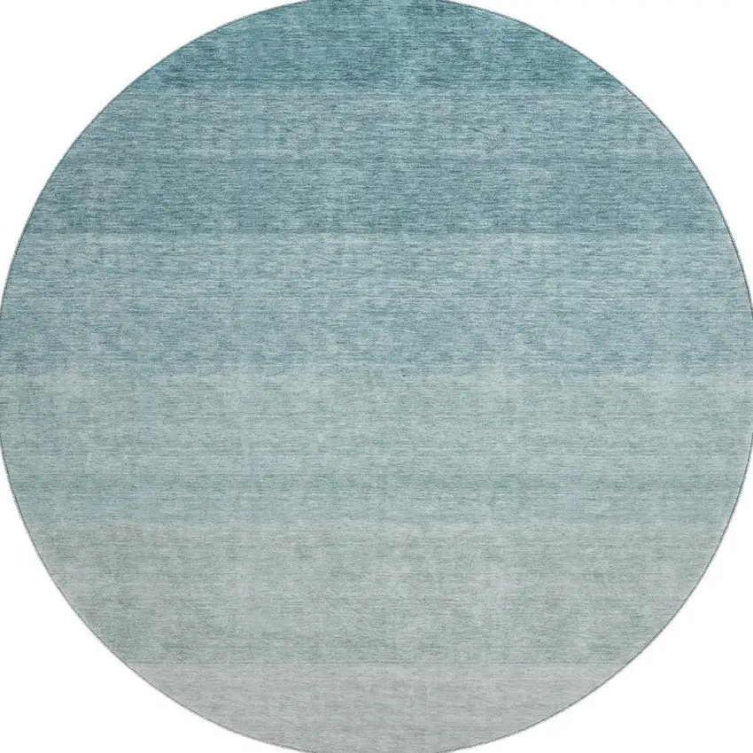8' Teal And Ivory Ombre Washable Round Rug With UV Protection Photo 3