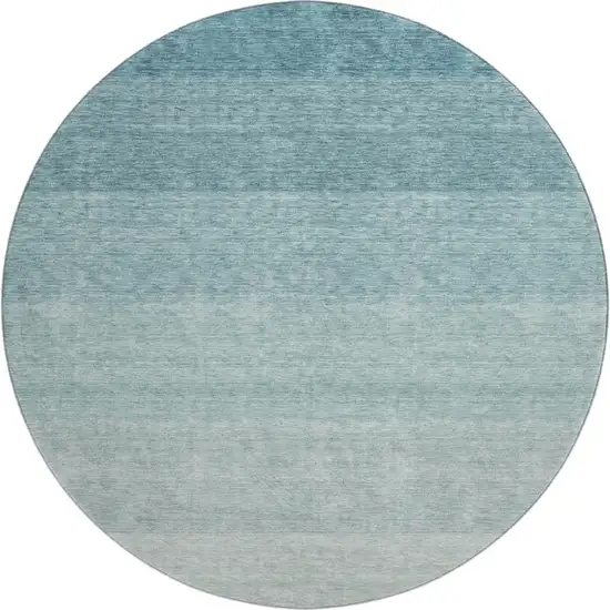 8' Teal And Ivory Ombre Washable Round Rug With UV Protection Photo 1