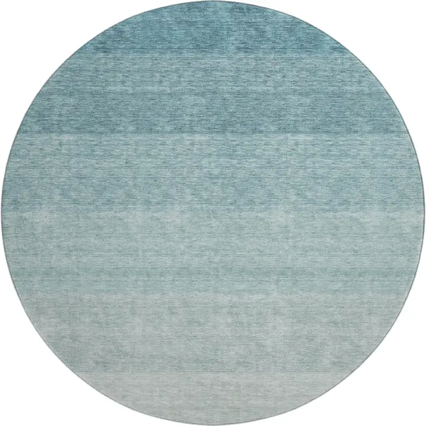 8' Teal And Ivory Ombre Washable Round Rug With UV Protection Photo 1