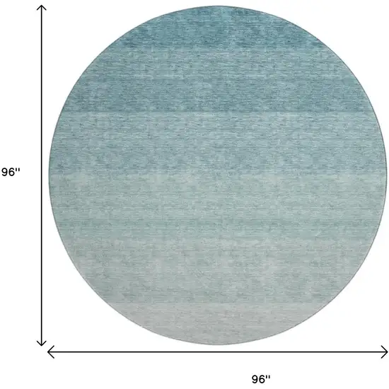 8' Teal And Ivory Ombre Washable Round Rug With UV Protection Photo 9