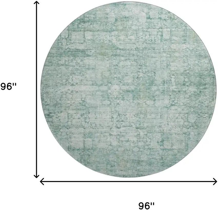 8' Teal And Ivory Oriental Washable Round Rug With UV Protection Photo 9