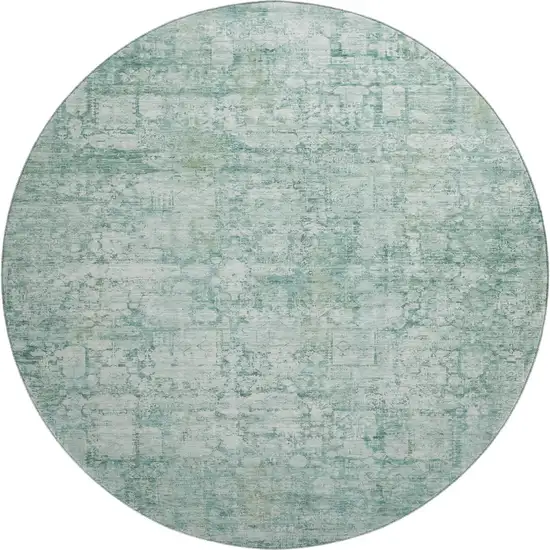 8' Teal And Ivory Oriental Washable Round Rug With UV Protection Photo 1
