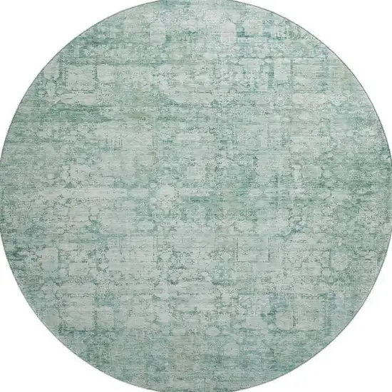 8' Teal And Ivory Oriental Washable Round Rug With UV Protection Photo 3