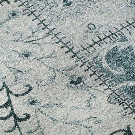 8' Teal And Ivory Patchwork Washable Round Rug With UV Protection Photo 8