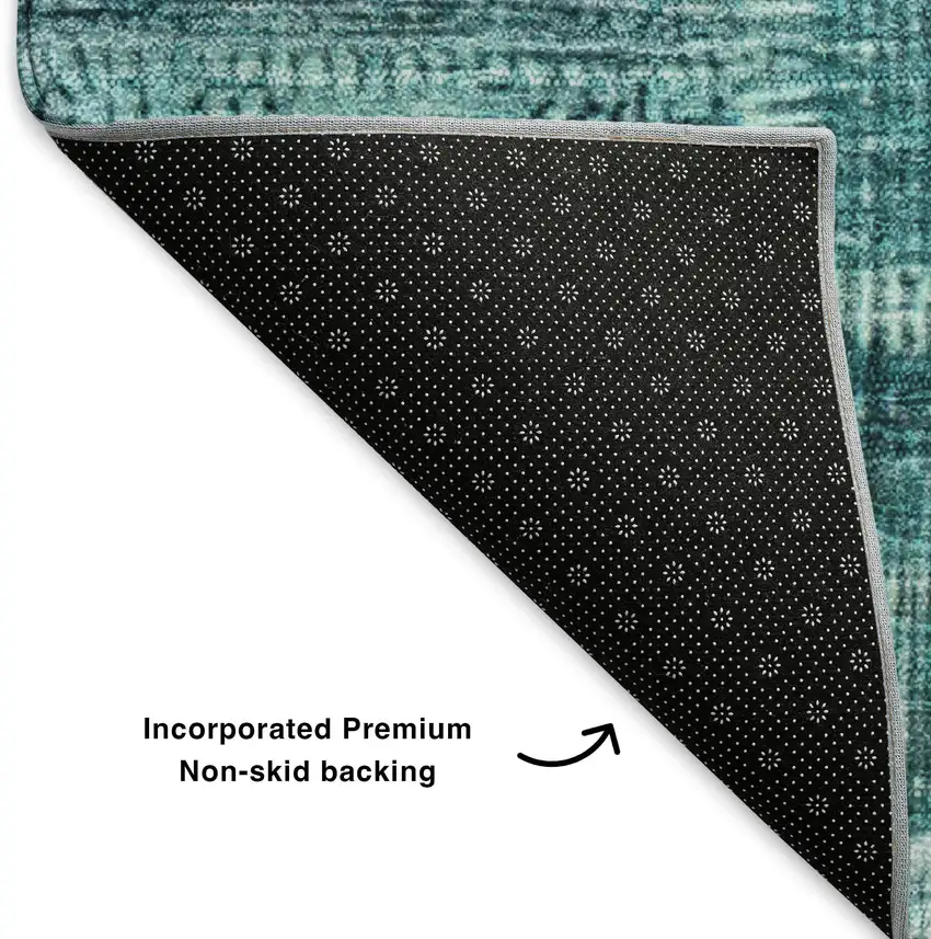 8' Teal And Ivory Patchwork Washable Round Rug With UV Protection Photo 6