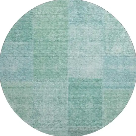 8' Teal And Ivory Patchwork Washable Round Rug With UV Protection Photo 4