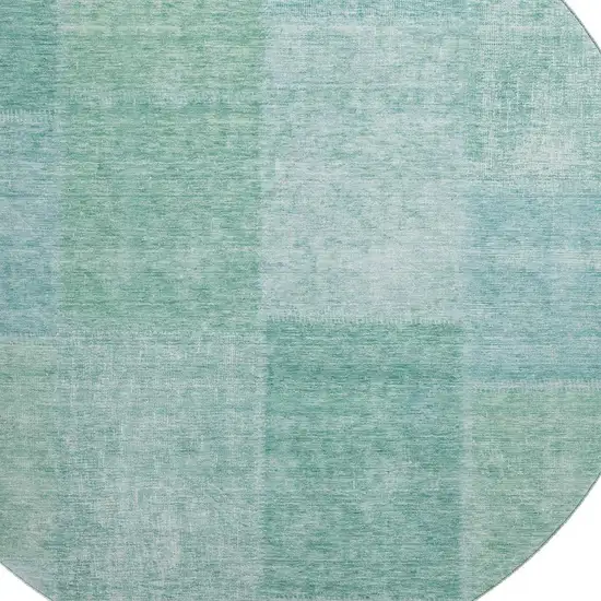 8' Teal And Ivory Patchwork Washable Round Rug With UV Protection Photo 3