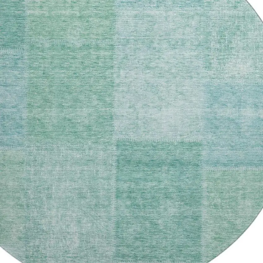8' Teal And Ivory Patchwork Washable Round Rug With UV Protection Photo 3