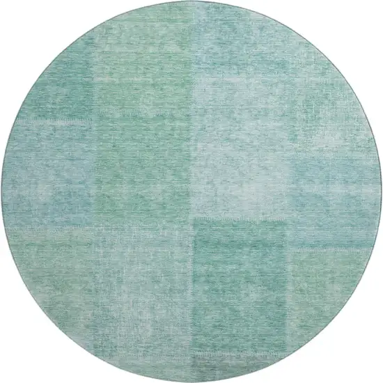 8' Teal And Ivory Patchwork Washable Round Rug With UV Protection Photo 1
