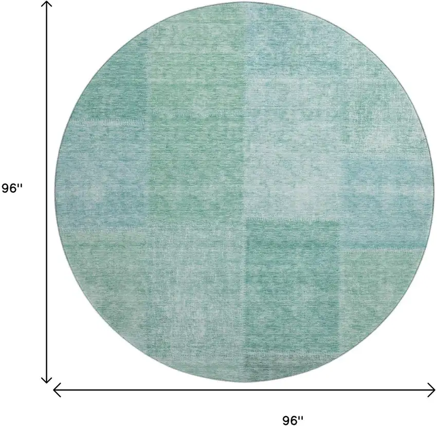 8' Teal And Ivory Patchwork Washable Round Rug With UV Protection Photo 3