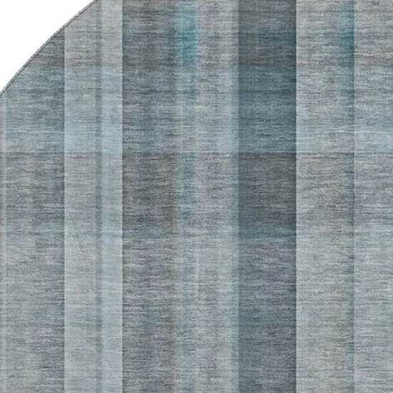 8' Teal And Ivory Plaid Washable Round Rug With UV Protection Photo 4