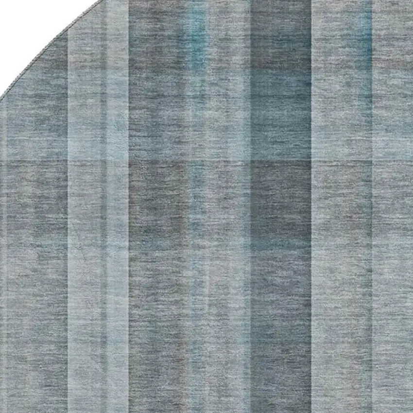 8' Teal And Ivory Plaid Washable Round Rug With UV Protection Photo 4