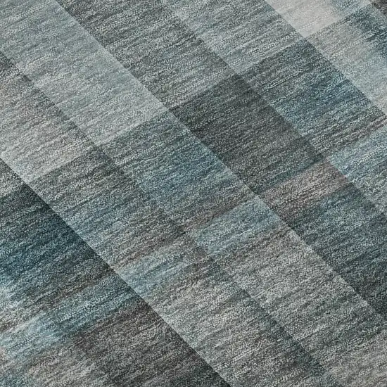 8' Teal And Ivory Plaid Washable Round Rug With UV Protection Photo 9