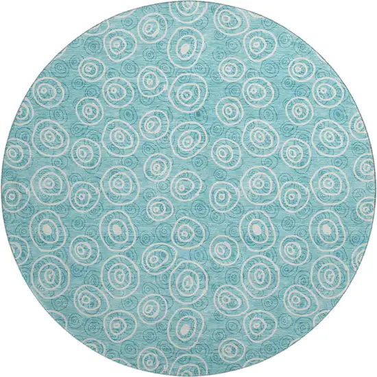 8' Teal And Ivory Polka Dot Washable Round Rug With UV Protection Photo 1