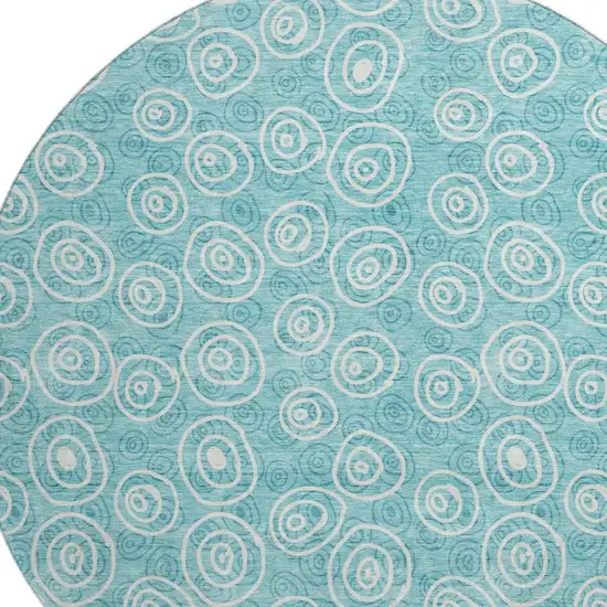 8' Teal And Ivory Polka Dot Washable Round Rug With UV Protection Photo 3