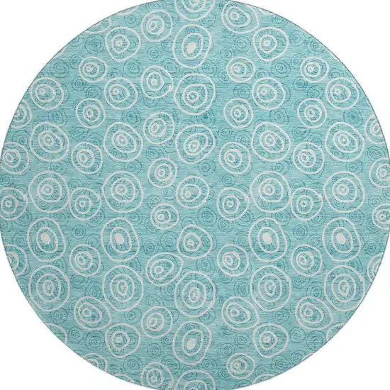 8' Teal And Ivory Polka Dot Washable Round Rug With UV Protection Photo 4