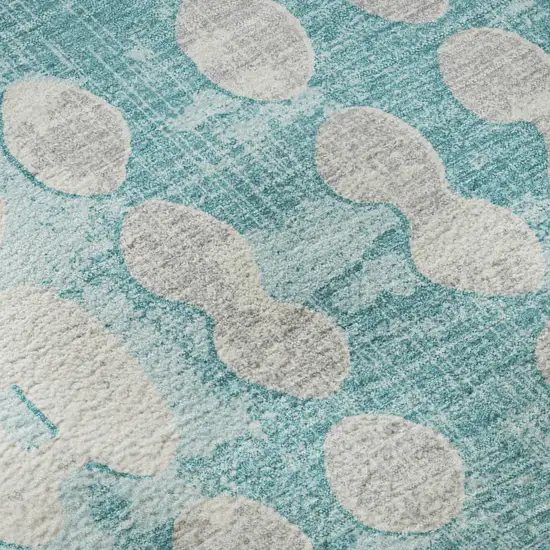8' Teal And Ivory Polka Dot Washable Round Rug With UV Protection Photo 9