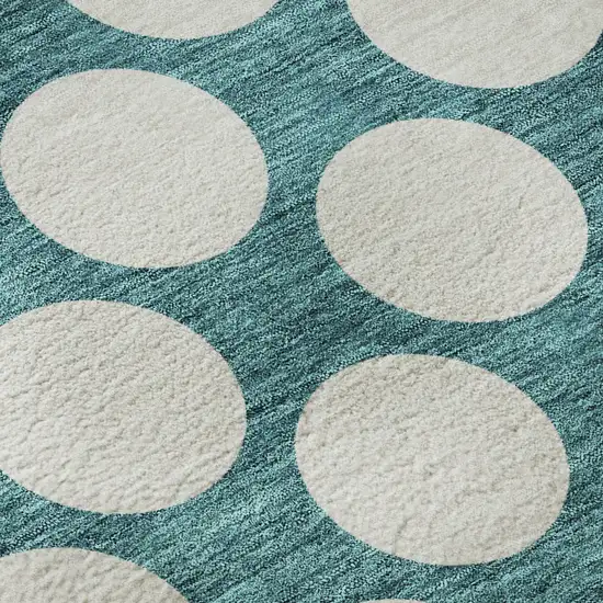 8' Teal And Ivory Polka Dot Washable Round Rug With UV Protection Photo 9