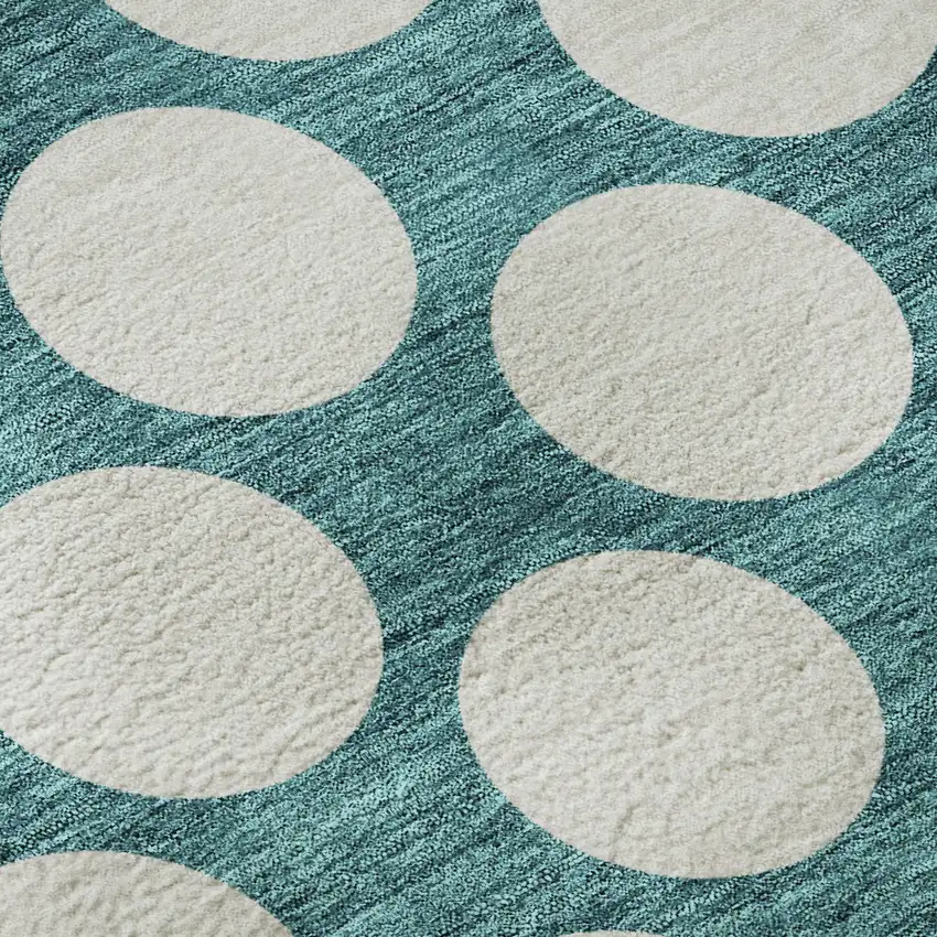 8' Teal And Ivory Polka Dot Washable Round Rug With UV Protection Photo 9