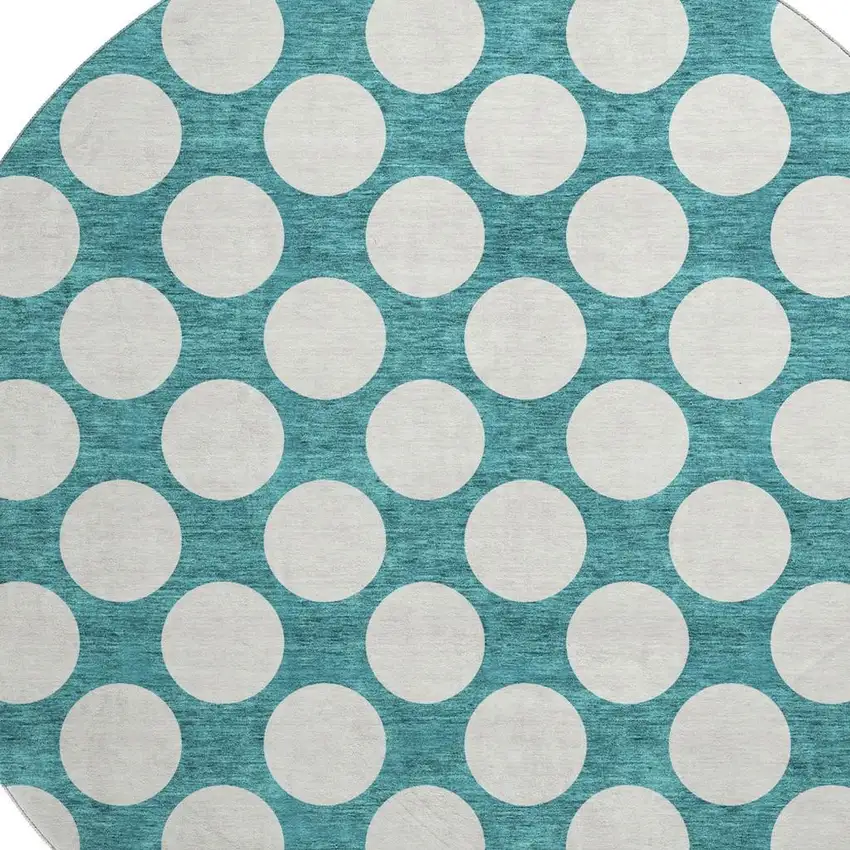 8' Teal And Ivory Polka Dot Washable Round Rug With UV Protection Photo 3