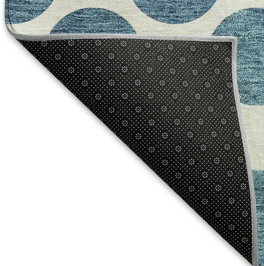 8' Teal And Ivory Polka Dot Washable Round Rug With UV Protection Photo 5