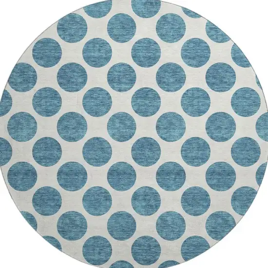 8' Teal And Ivory Polka Dot Washable Round Rug With UV Protection Photo 2