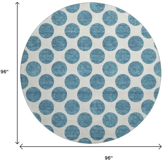 8' Teal And Ivory Polka Dot Washable Round Rug With UV Protection Photo 9