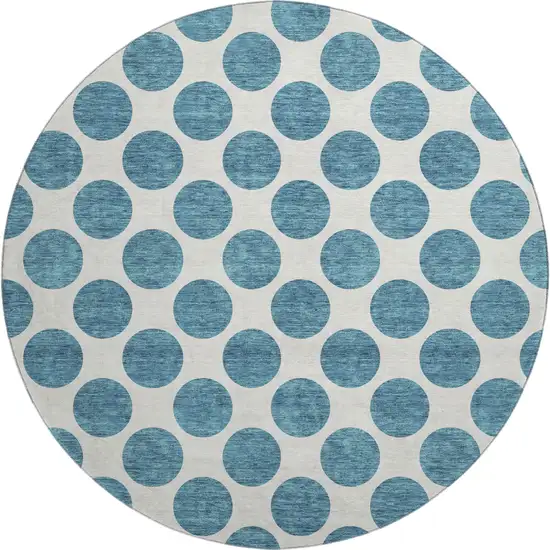 8' Teal And Ivory Polka Dot Washable Round Rug With UV Protection Photo 1